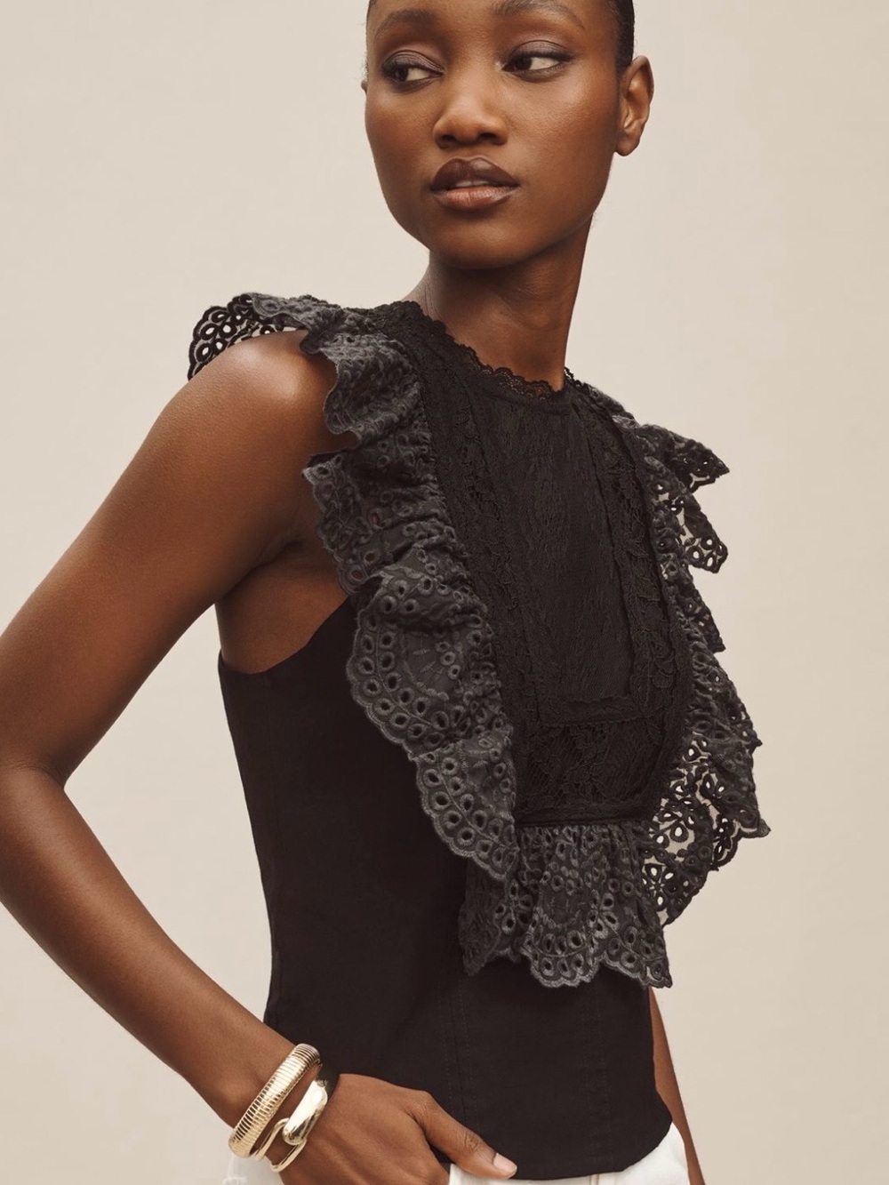 Black Eyelet Bib Tank By Anthropologie Size XXS